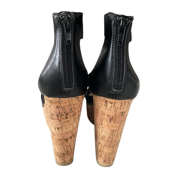 STEVE MADDEN SELINAH WEDGE SANDAL size 10 black and cork zipper back - Picture 3 of 15
